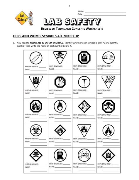 lab safety symbols matching worksheet